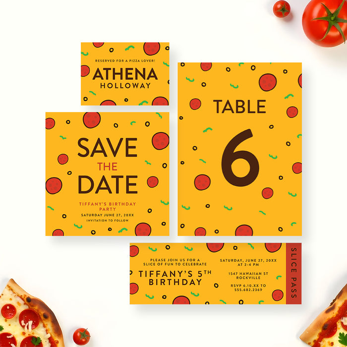 Pizza Birthday Party Invitation for Kids Slice Theme
