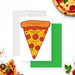 Pizza slice birthday invitation card with a pepperoni design for a kids' pizza party celebration.-front-back