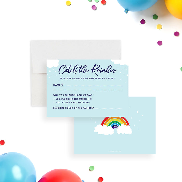 Rainbow Birthday Invitation Kids Colorful Party Invite