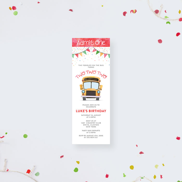 Yellow Bus Birthday Ticket Invitation for Kids, Colorful Birthday Ticket Invite for Children, School Bus Ticket Cards for 1st 2nd 3rd 4th 5th Kids Birthday Bash