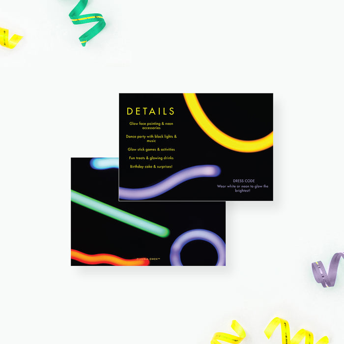 Kids Glow Party Birthday Invitation Fun Neon Party Design