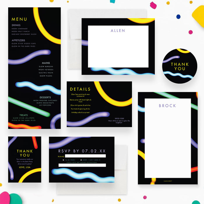 Kids Glow Party Birthday Invitation Fun Neon Party Design