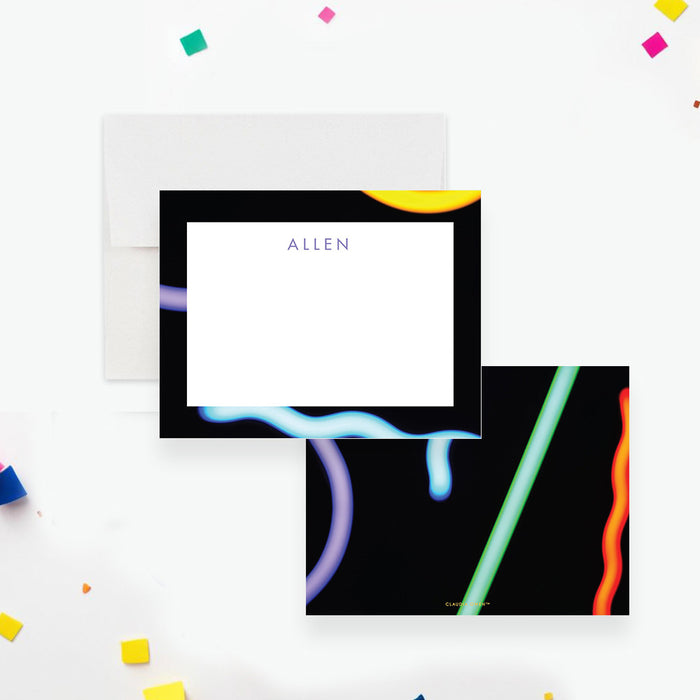 Personalized neon glow note card featuring a glow stick design, kids' glow theme stationery-front-back