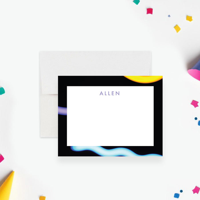 Personalized neon glow note card featuring a glow stick design, kids' glow theme stationery-front