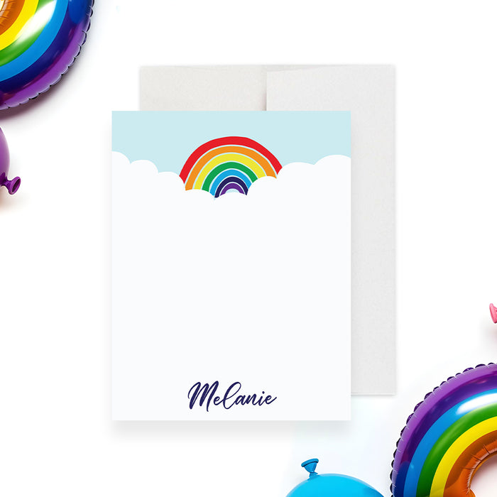 Rainbow thank you cards for kids birthday personalized stationery with colorful rainbow design-front
