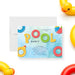 Pool party invitation featuring colorful inflatable floats for a kids' summer birthday and poolside celebration-front