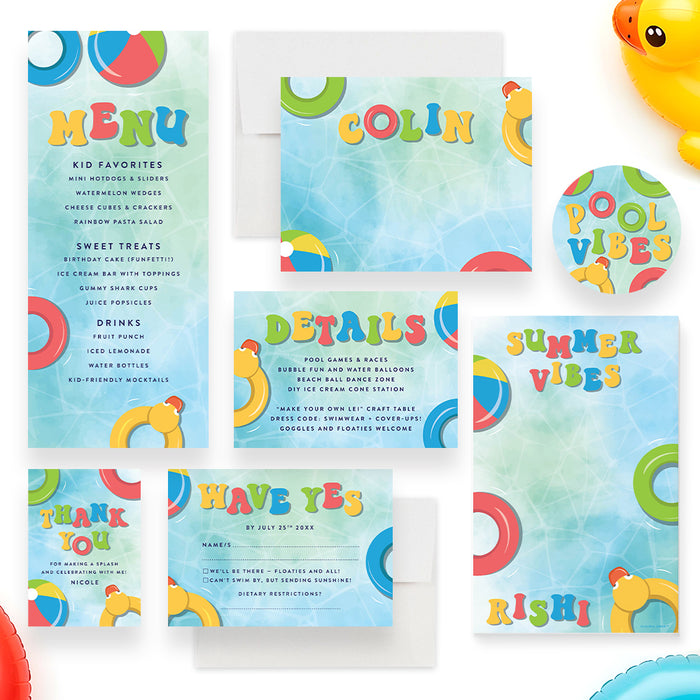 Kids Pool Party Birthday Invitation Summer Swim Party Invite
