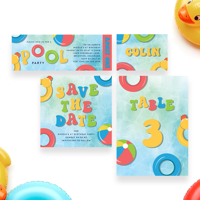 Kids Pool Party Birthday Invitation Summer Swim Party Invite