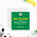 Soccer-themed save the date birthday card with green field background and soccer ball design-front