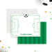 Personalized soccer field note card with green field design and soccer ball illustration-front-back