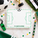 Personalized soccer field note card with green field design and soccer ball illustration-front