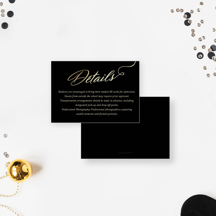 Le Noir Royal High School Prom Invitation Card in Black and Gold, Elegant Prom Night Invitations