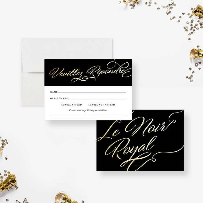 Le Noir Royal High School Prom Invitation Card in Black and Gold, Elegant Prom Night Invitations