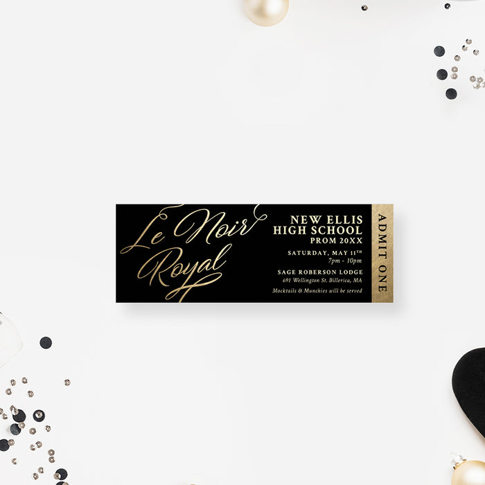 Le Noir Royal High School Prom Invitation Card in Black and Gold, Elegant Prom Night Invitations