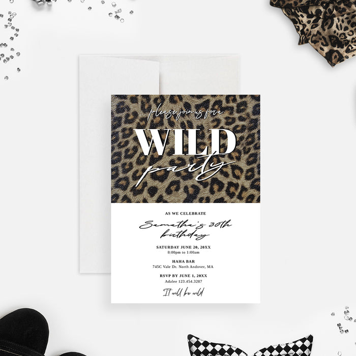 Leopard print wild birthday party invitation for women