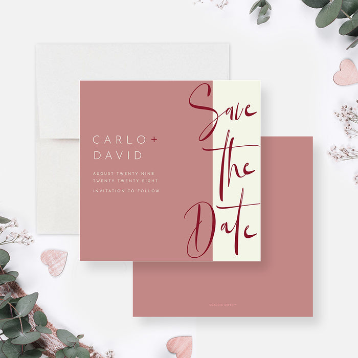 LGBT Wedding Save the Date Card, Minimalist and Unique Gay Wedding Save the Dates