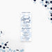 special event ticket invitation with a light blue dot pattern, navy lettering, and business event details in a tall vertical layout