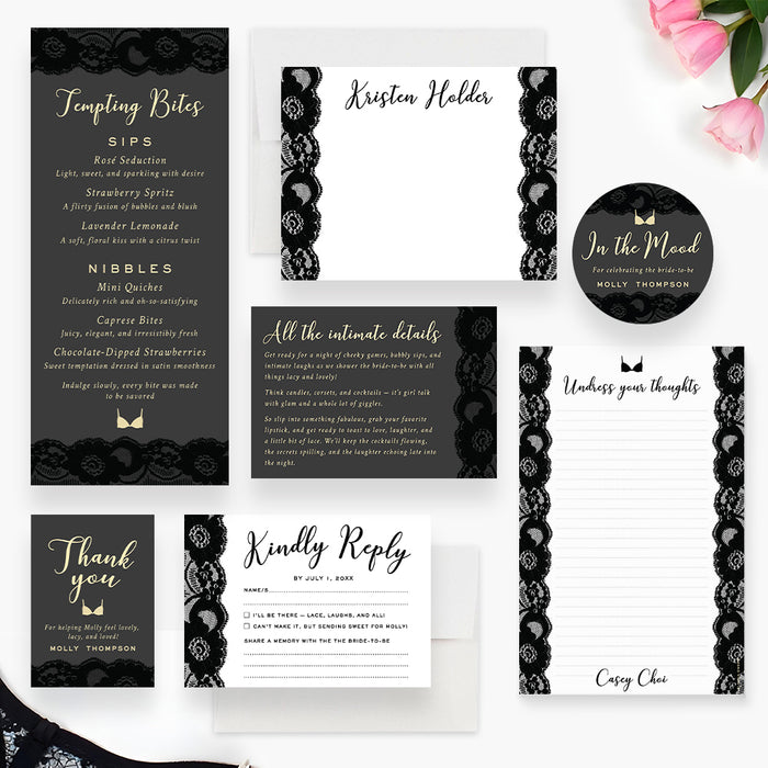 Lingerie Bridal Shower Invitation Black Lace Bachelorette Party