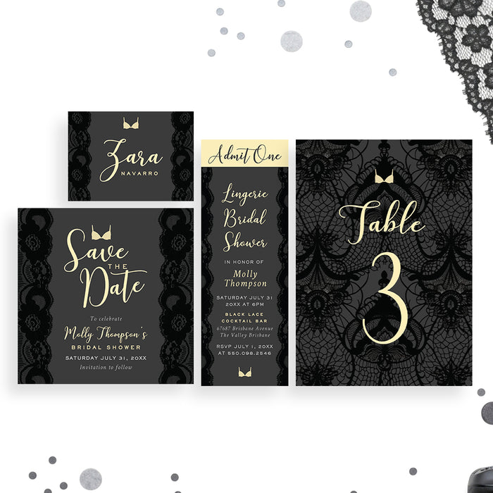 Lingerie Bridal Shower Invitation Black Lace Bachelorette Party