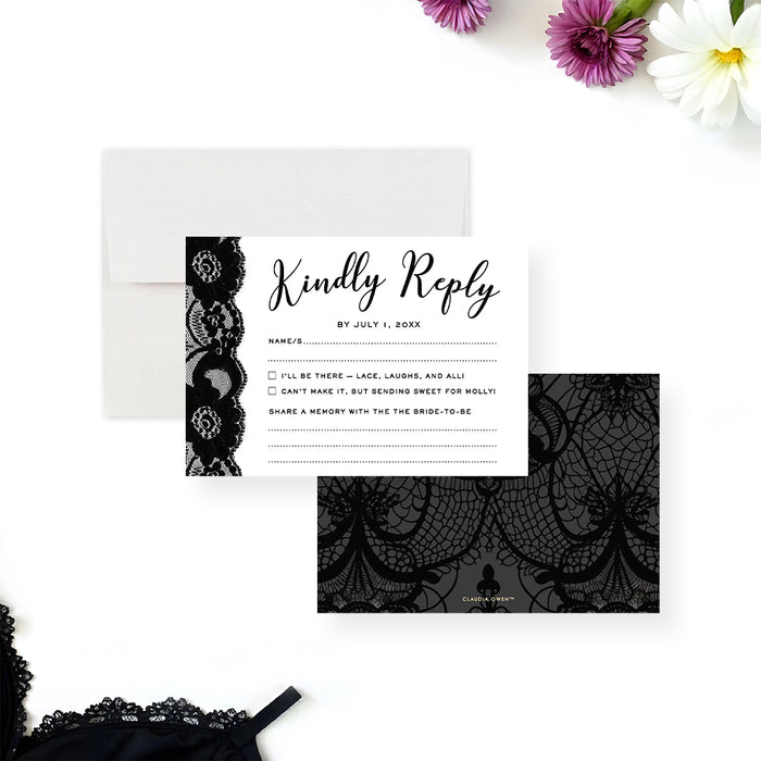 Lingerie Bridal Shower Invitation Black Lace Bachelorette Party
