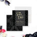 Black lace lingerie bridal shower save the date card elegant bachelorette party invite-front-back