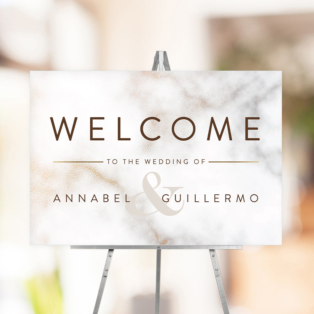 Modern Minimalist Wedding Welcome Sign with Marble Design
