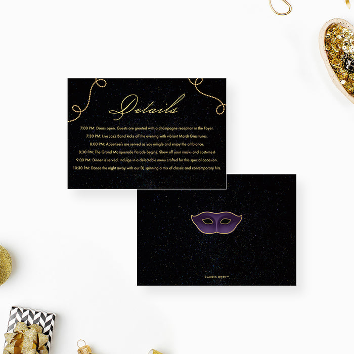 Masquerade Ball Invitation Card, Mardi Gras Invite Cards, Personalized Elegant Masquerade Party Invites with Mask Illustration