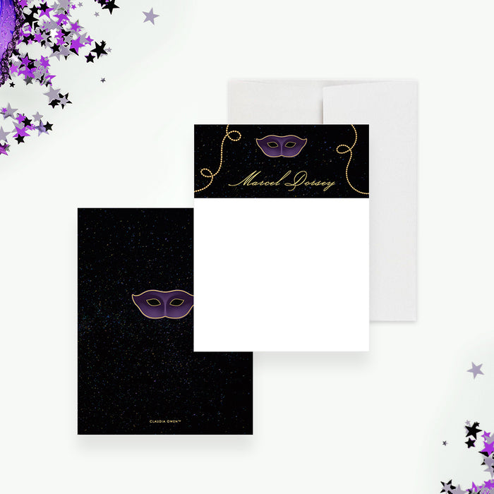 Masquerade Ball Invitation Card, Mardi Gras Invite Cards, Personalized Elegant Masquerade Party Invites with Mask Illustration