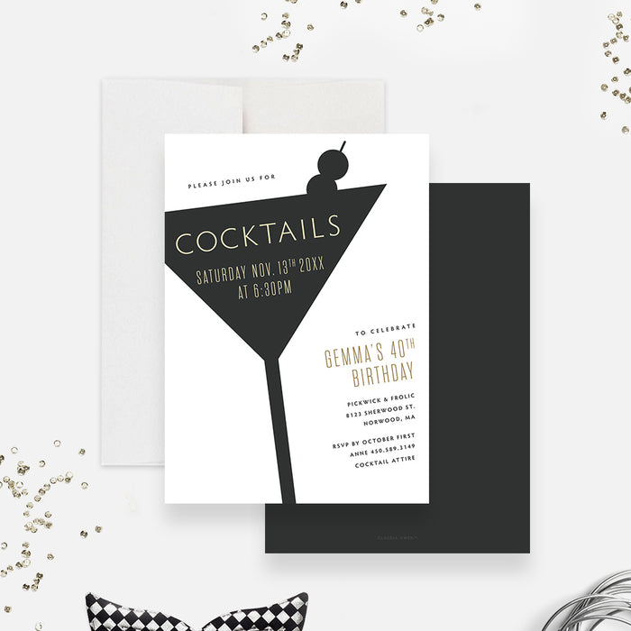 Fun Birthday Cocktail Party Invitation, Adult Birthday Invite Card, Martini Invitation for 21st 30th 40th 50th 60th Birthday Bash