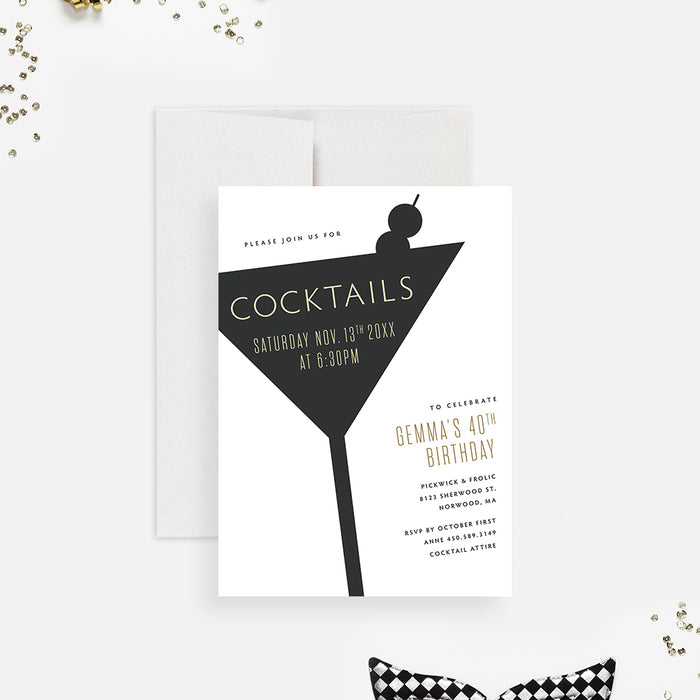 Fun Birthday Cocktail Party Invitation, Adult Birthday Invite Card, Martini Invitation for 21st 30th 40th 50th 60th Birthday Bash