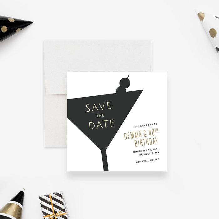 Fun Birthday Save the Date Card for Adults, Cocktail Birthday Save the Dates, Martini Save the Date for 21st 30th 40th 50th 60th Birthday Bash