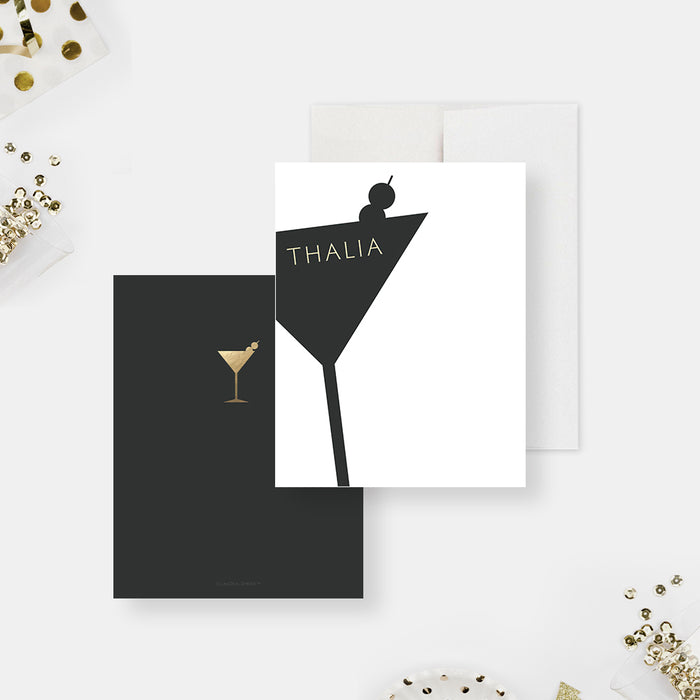 Martini Themed Note Cards, Adult Birthday Thank You Cards, Personalized Gift for Cocktail Lover, Martini Stationery Correspondence Cards