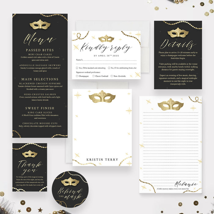 Masquerade Ball Invitation Black Gold Mardi Gras
