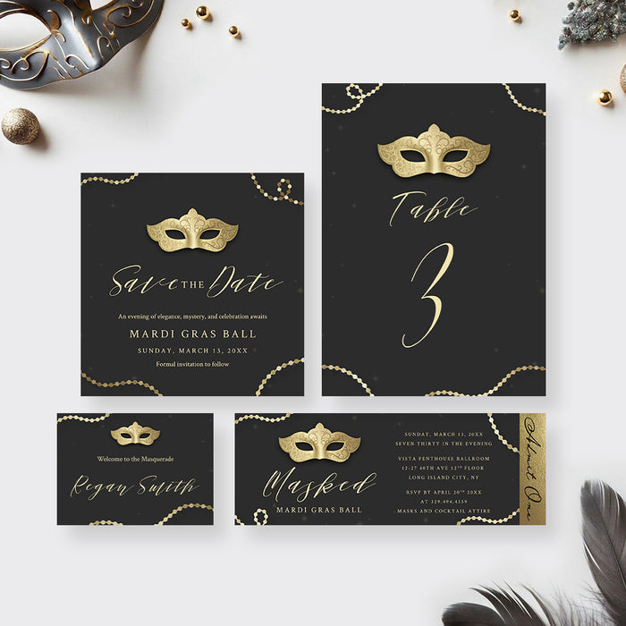 Masquerade Ball Invitation Black Gold Mardi Gras