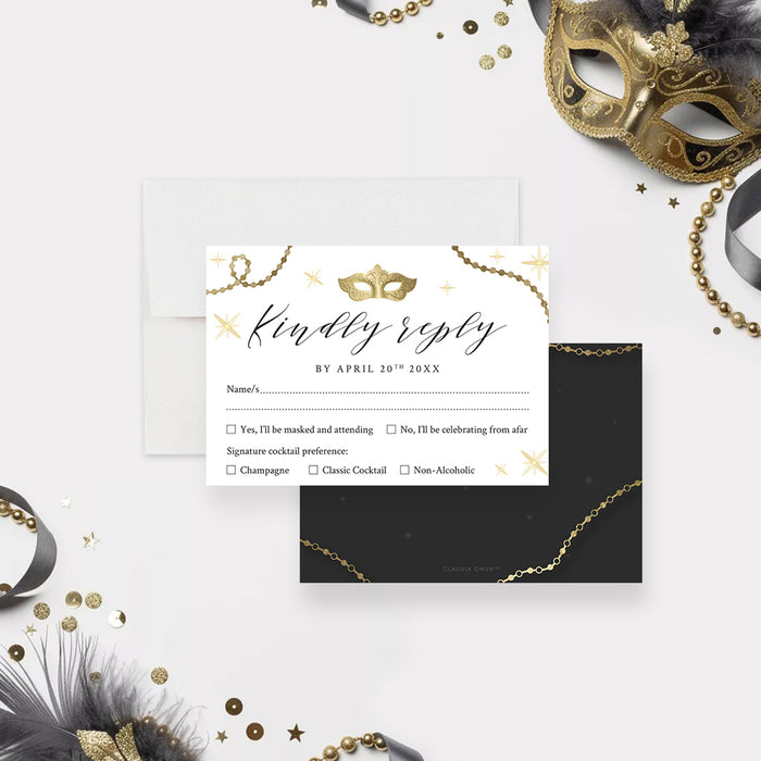 Masquerade Ball Invitation Black Gold Mardi Gras