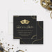 black and gold masquerade save the date card with mask illustration, bead accents, elegant lettering, and custom Mardi Gras ball details-front-back