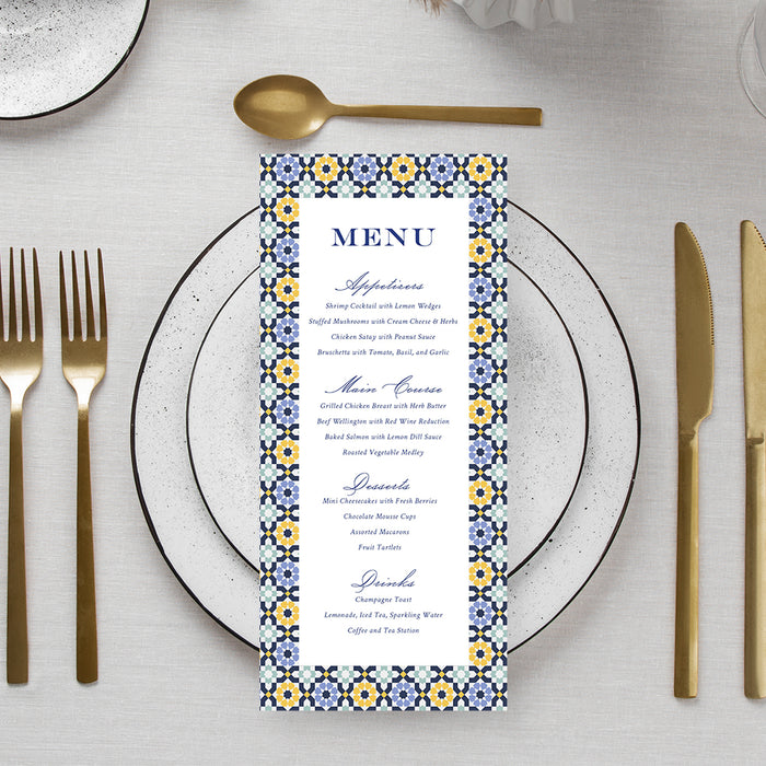 Mediterranean Wedding Invitation Blue and Yellow Tile Design