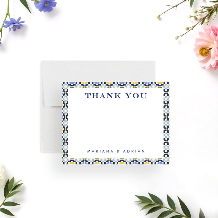 Mediterranean Wedding Invitation Blue and Yellow Tile Design