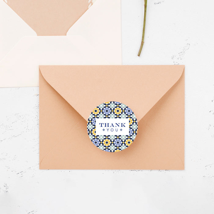 Mediterranean Wedding Invitation Blue and Yellow Tile Design
