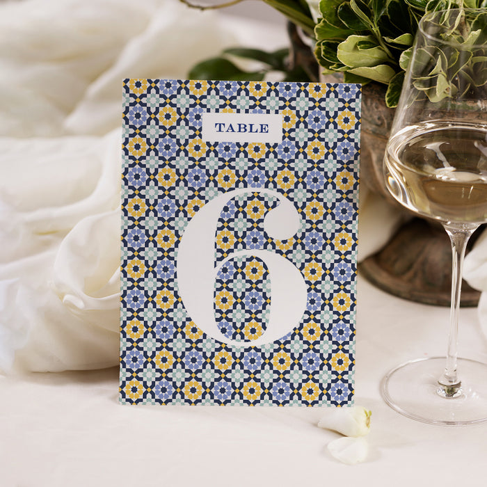 Mediterranean Wedding Invitation Blue and Yellow Tile Design