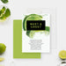 Custom Meet and Greet invitation card featuring fizzy lime slices and bold green-and-black typography, perfect for networking or cocktail events.-front-back
