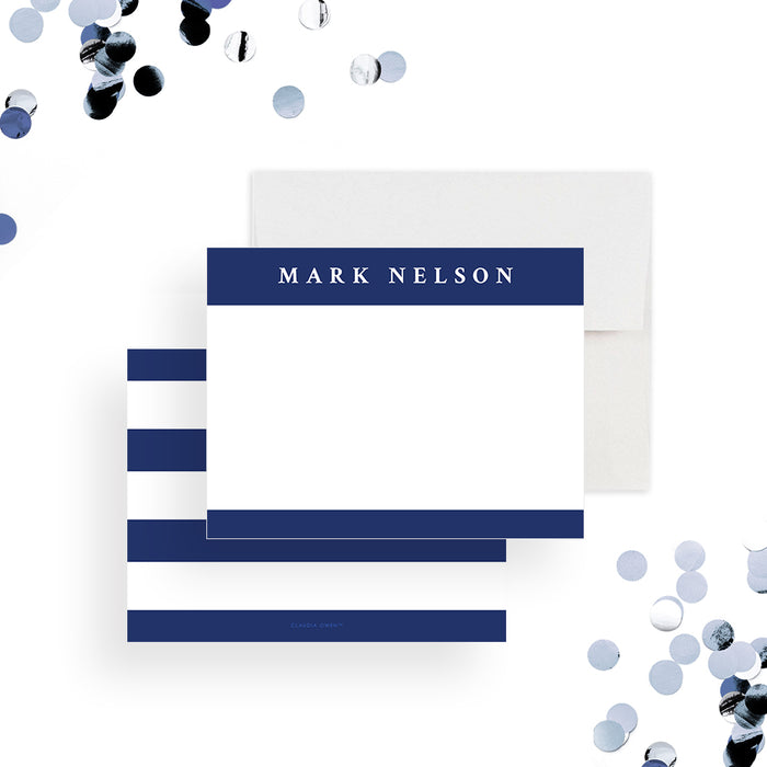 Personalized blue and white note card for business thank-you notes or professional stationery.-front-back