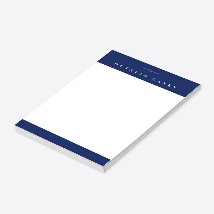 Personalized navy blue notepad, customized with a name or logo for business or corporate events.-side