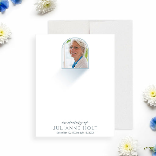 Personalized memorial thank you card with photo tribute design-front