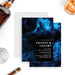 Blue smoke-themed invitation card featuring a modern masculine design, customized for men’s birthday celebrations.-front-back