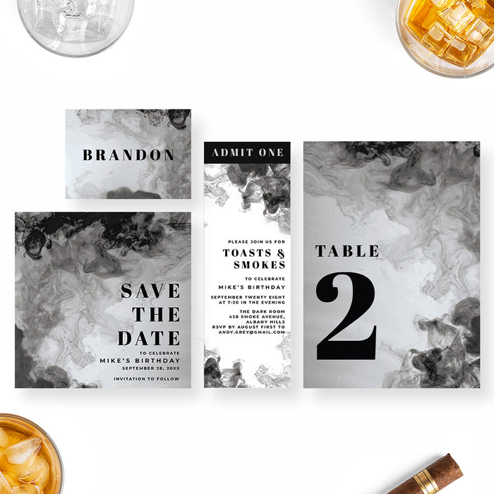 Cigar and Whiskey Birthday Invitation for Men Toasts and Smokes Theme