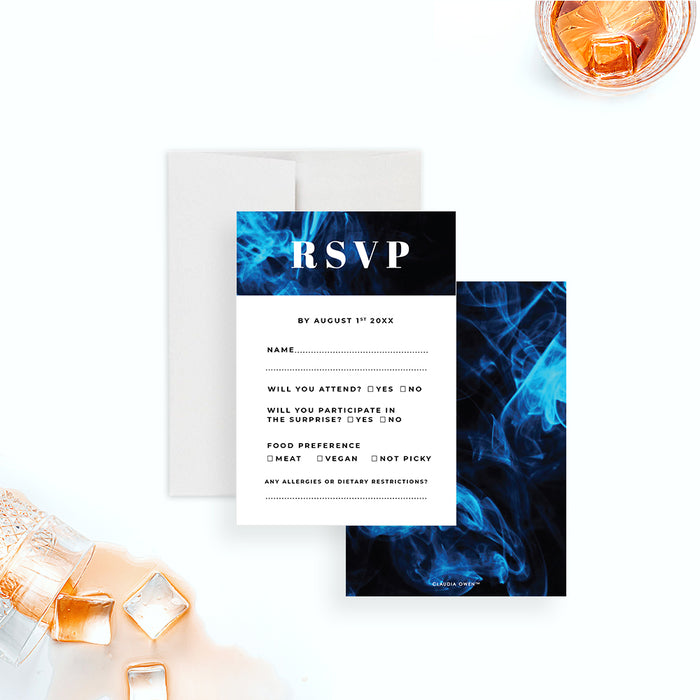 Men’s Toasts and Cigars Birthday Invitation Blue Smoke Cigar Party