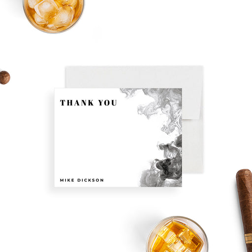 Monochrome smoke-themed masculine thank you card, a stylish appreciation card for men’s events.-front