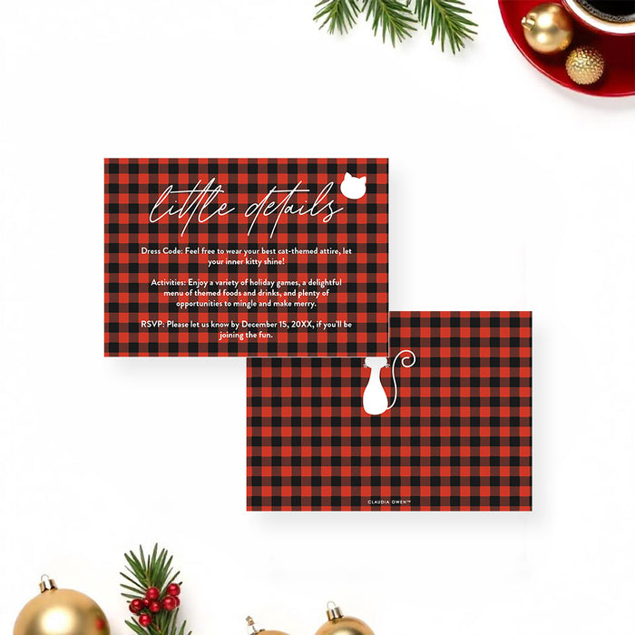 Meowy Christmas Cat Party Invitation Plaid Holiday Card