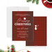Meowy Christmas invitation card featuring a red and black plaid background, a cat silhouette, and customizable holiday event details-front-back
